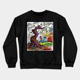 watercolor seahorse weird tree with house Crewneck Sweatshirt